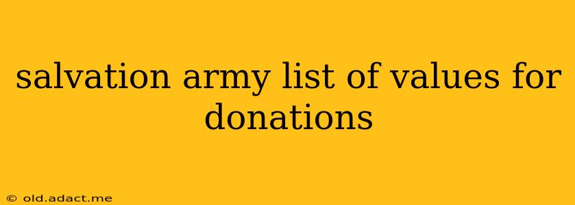 salvation army list of values for donations
