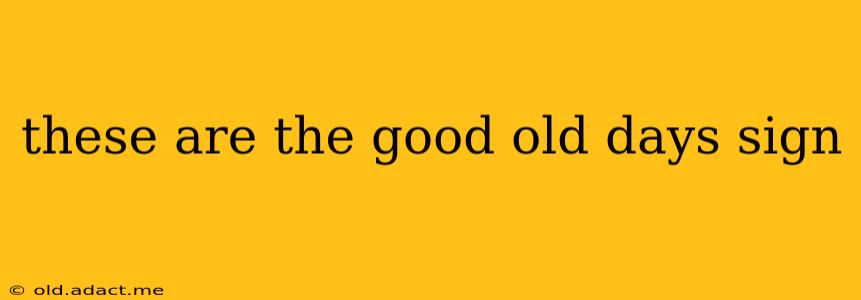 these are the good old days sign